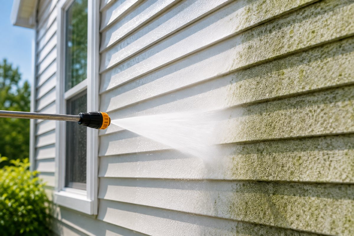 Soft washing algae off house siding