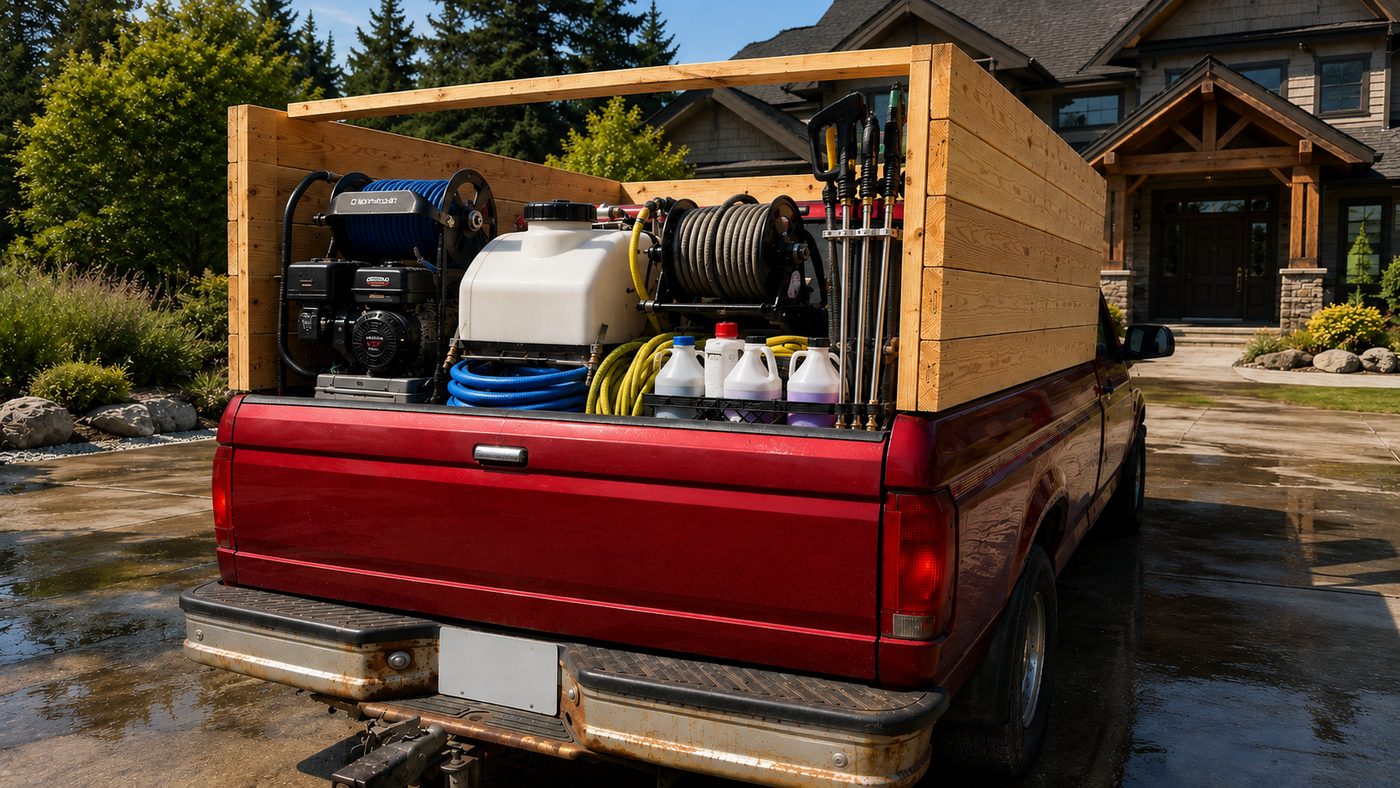 Ambrosia Wash truck loaded with pressure-washing equipment